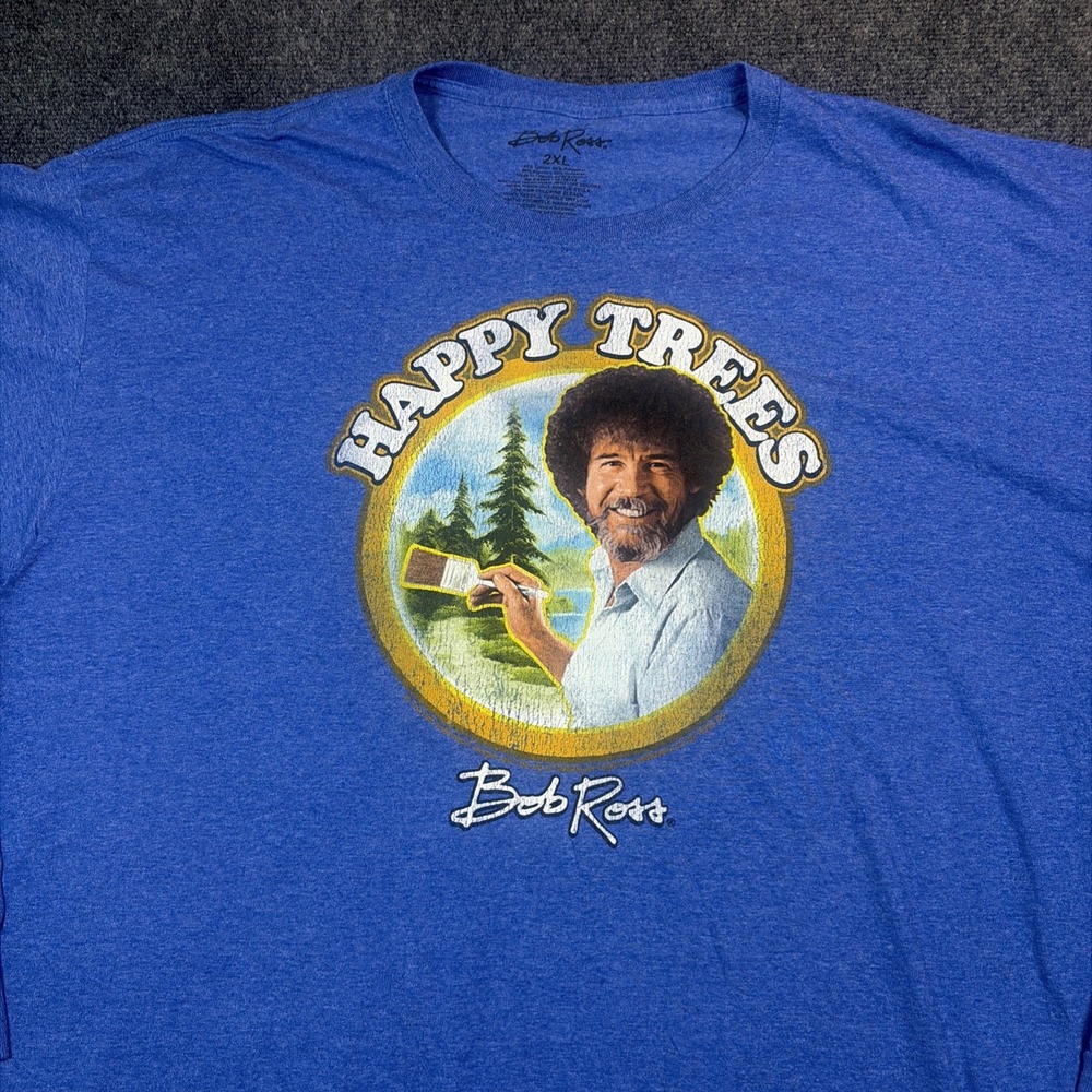 New Bob Ross Men's Happy Trees Long Sleeve Retro Vintage T-Shirt 2XL